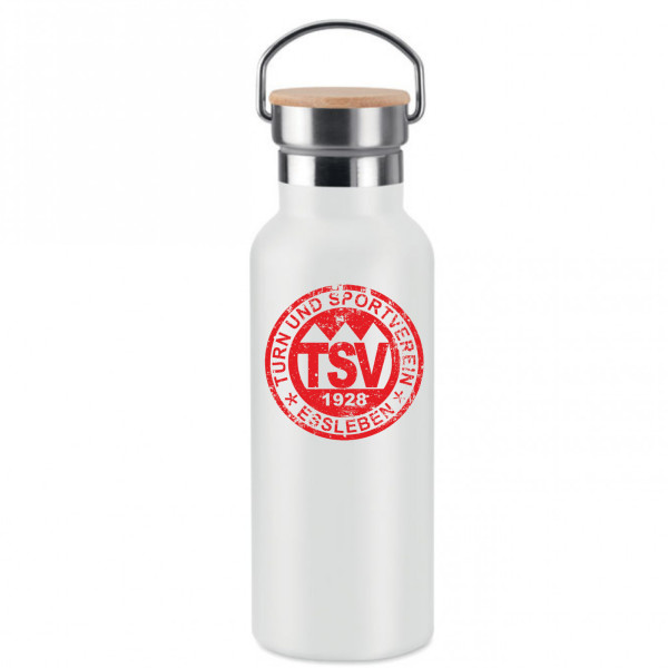 Thermokanne Edelstahl mit Bambusdeckel 400 ml / 750 ml Logo Auswahl Retro oder Standard