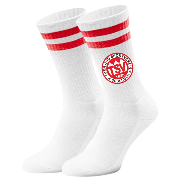 Socken Weiß mit schwarzen oder roten Streifen und Logo