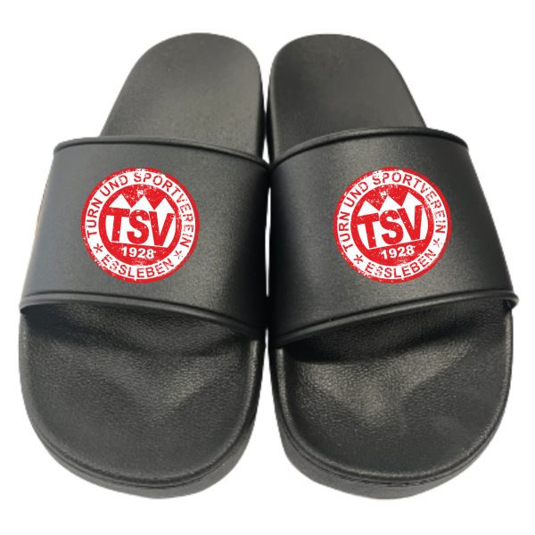 Badeschuhe Badelatschen schwarz mit Logo Retro oder Standard rot