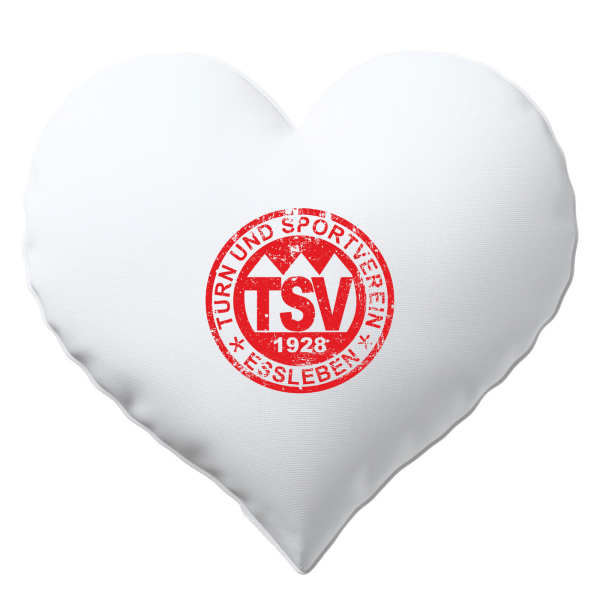 Herzkissen Weiß mit Retro Logo rot